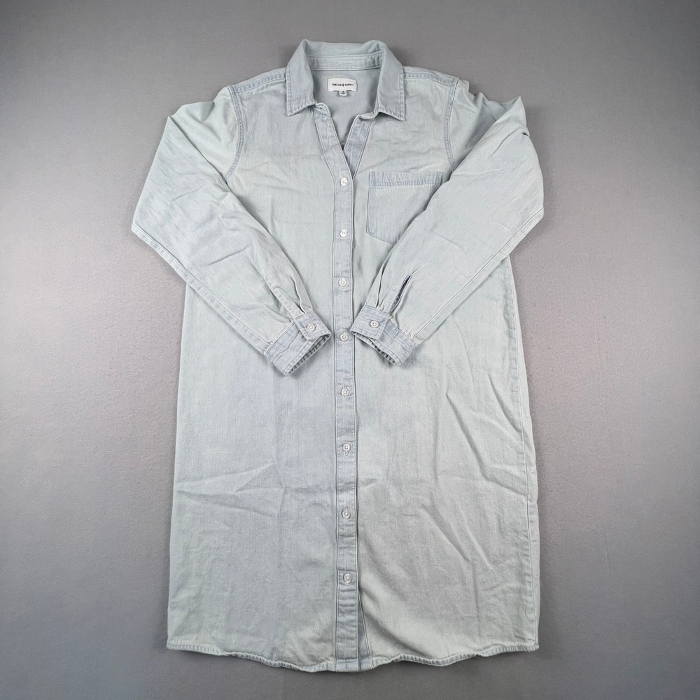Thread & Supply Shirt Dress Women S Blue Denim Button Down Casual Midi Party